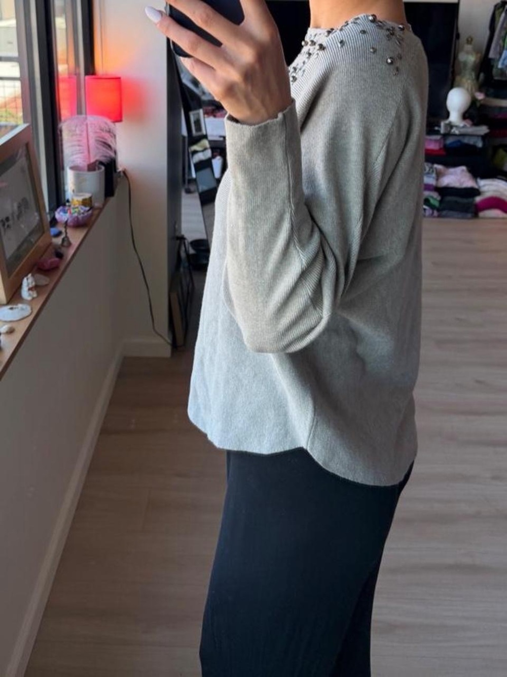 LIV Embellished Crewneck Sweater in Light Gray - Picture 4 of 8